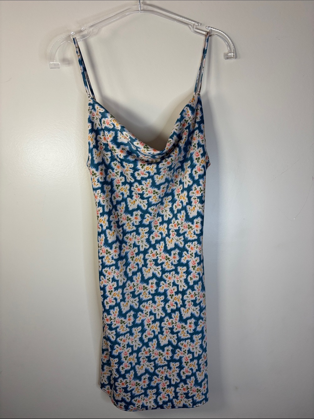 Urban Outfitters Blue and Cream Floral Slip Mini Dress